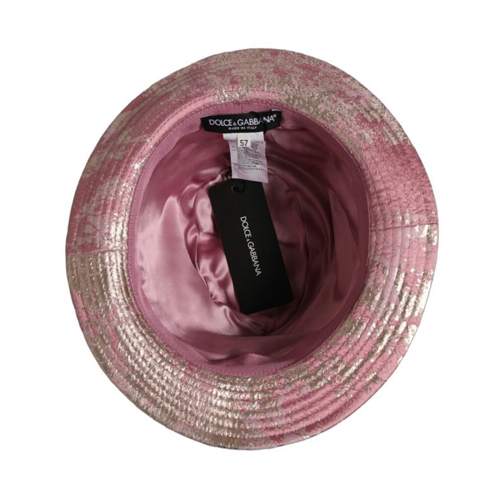 Dolce & Gabbana Pink Metallic Jacquard Pattern Bucket Capello Women's Hat